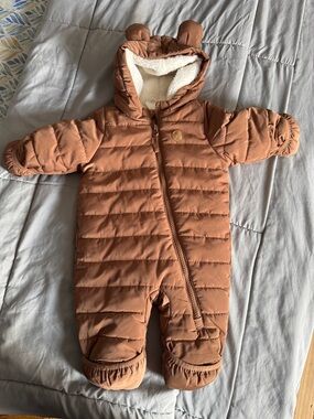 H&M Rust Brown Puffer One-Piece Footie with Hood